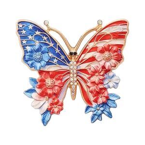 2 Pieces USA Flag Butterfly Brooch Patriotic Floral Enamel Pin Accessory